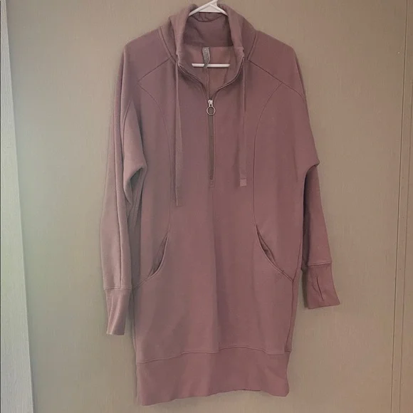 Athleta Cozy Karma 1/4 Zip Sweatshirt Dress mauve medium - Picture 2 of 11